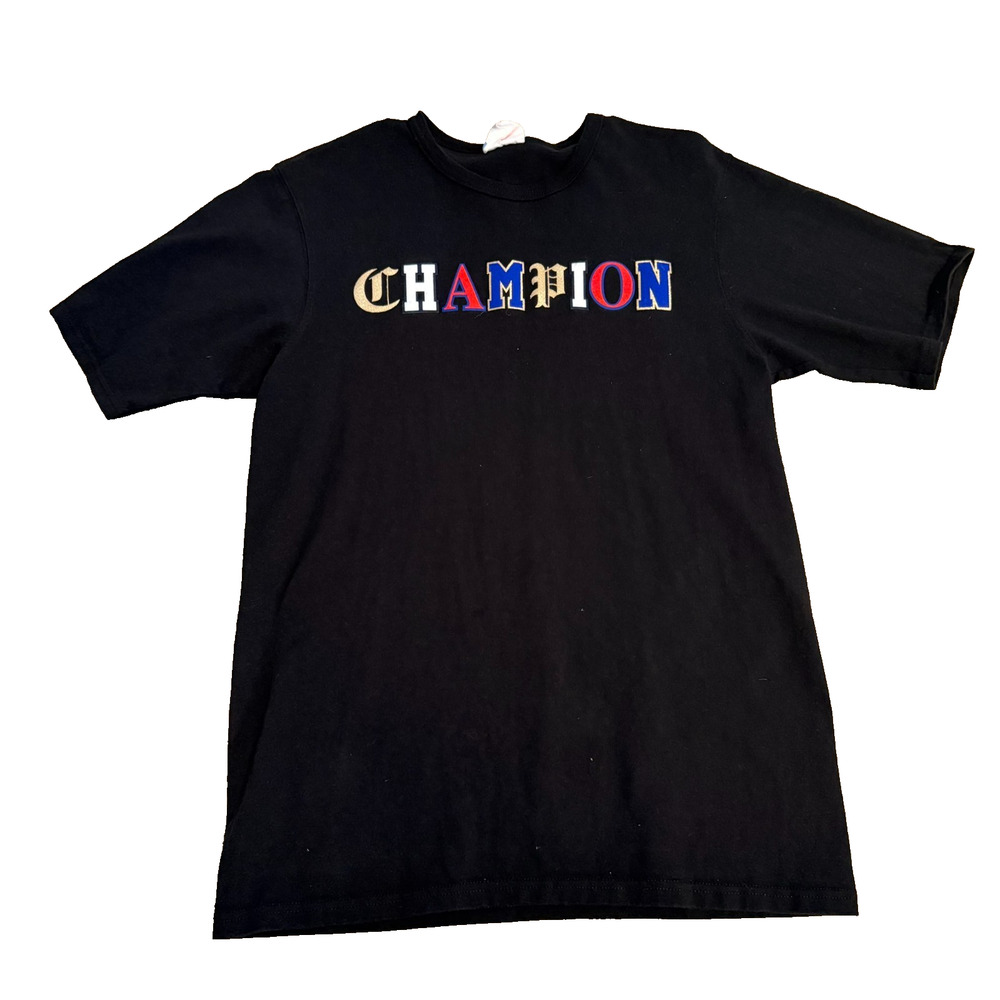 Vintage Champion Black Multi-Color Collegiate Logo T-Shirt Men’s Medium